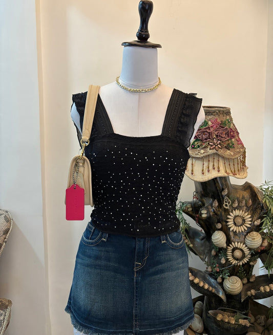 Padded Black Top with Sequin Details