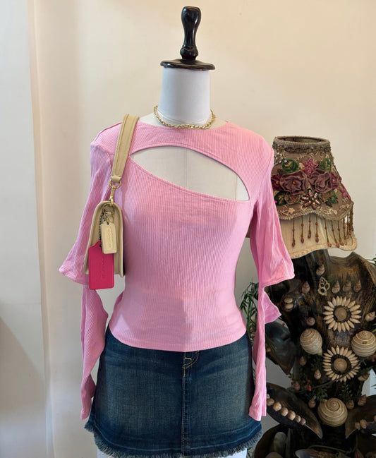 Pink Cutout Neck & Sleeves Top