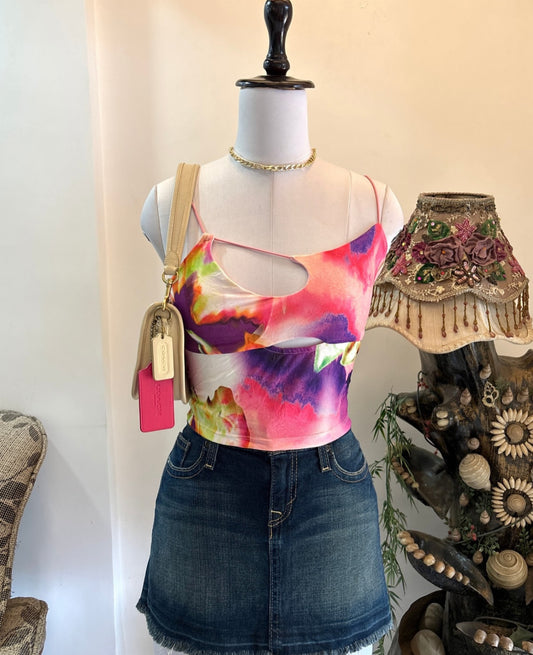Multicolour Cutout Neck Top