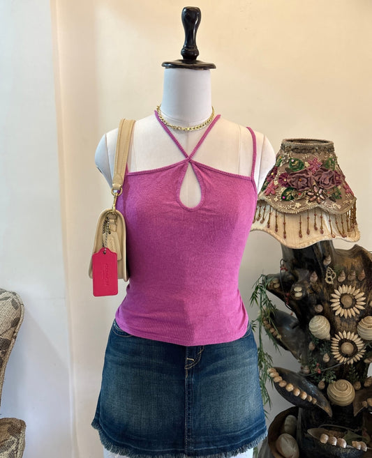 Purple Cutout Neck Top