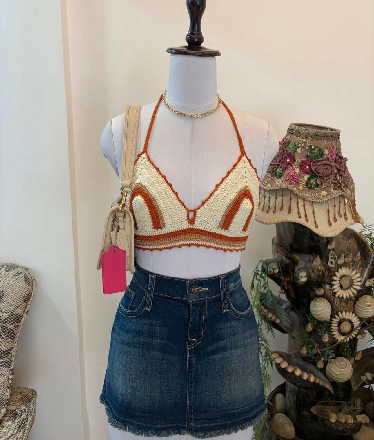Tie-Up & Back Backless Bustier Crochet Top